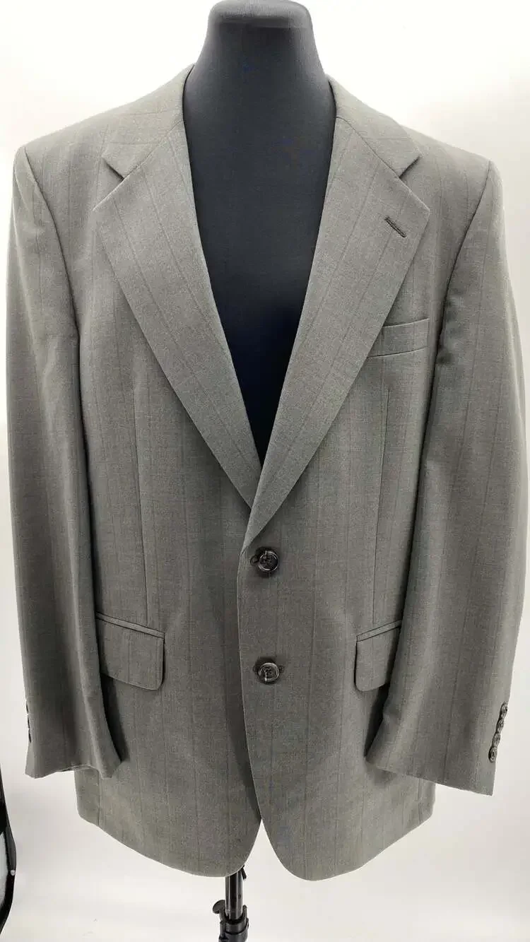 Vintage Burberry Men's Gray Pinstriped Two-Button Blazer Jacket